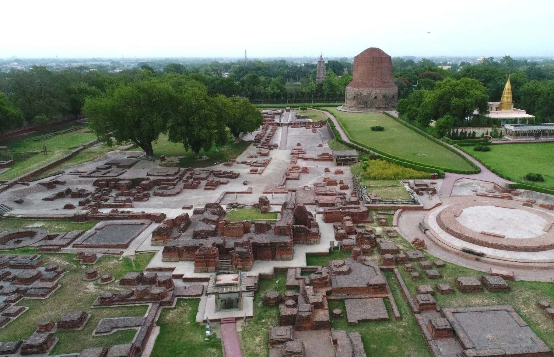 Aerial View of Archaeological Remains of Sarnath